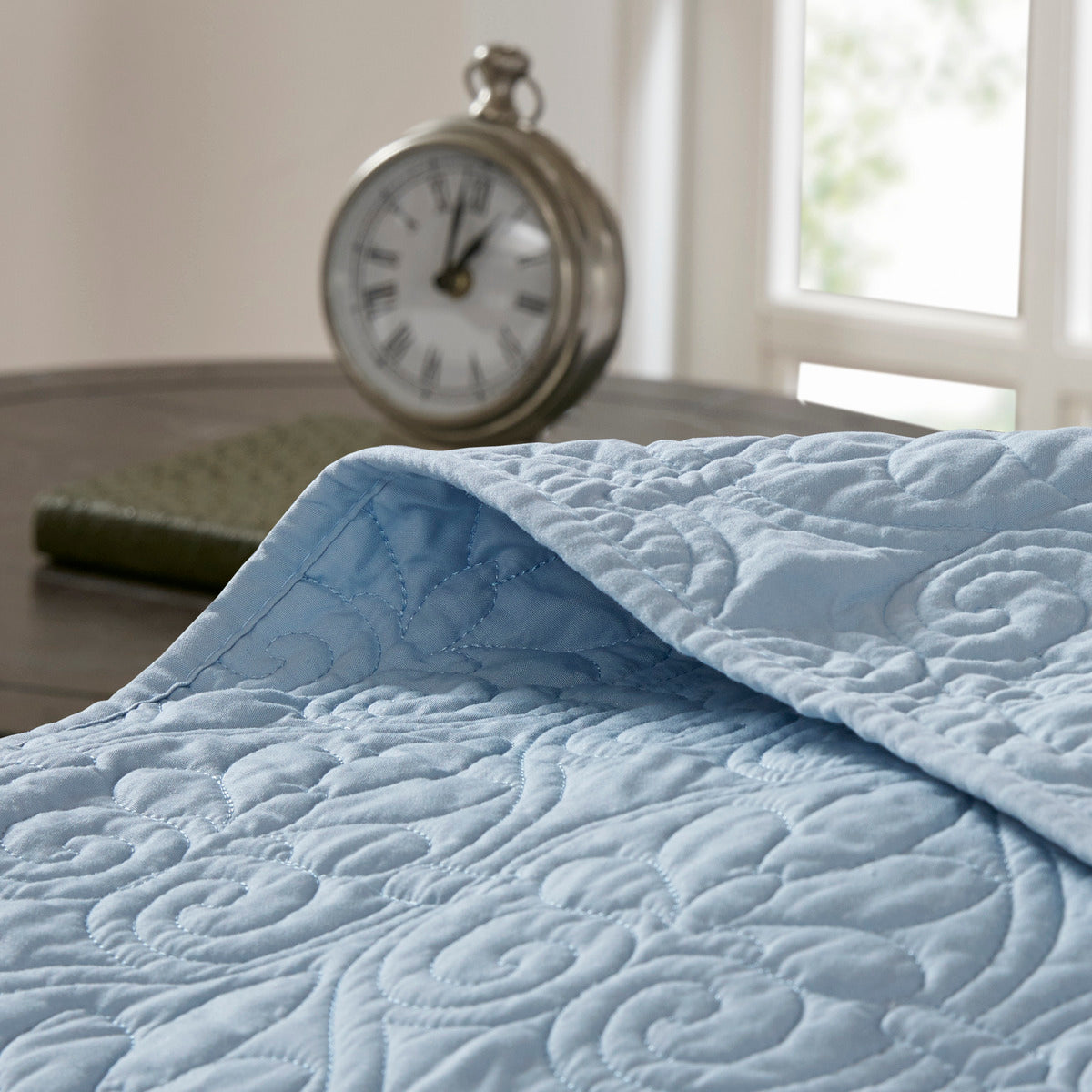 Blue Cotton King Bedspread Set - 3 Piece Reversible