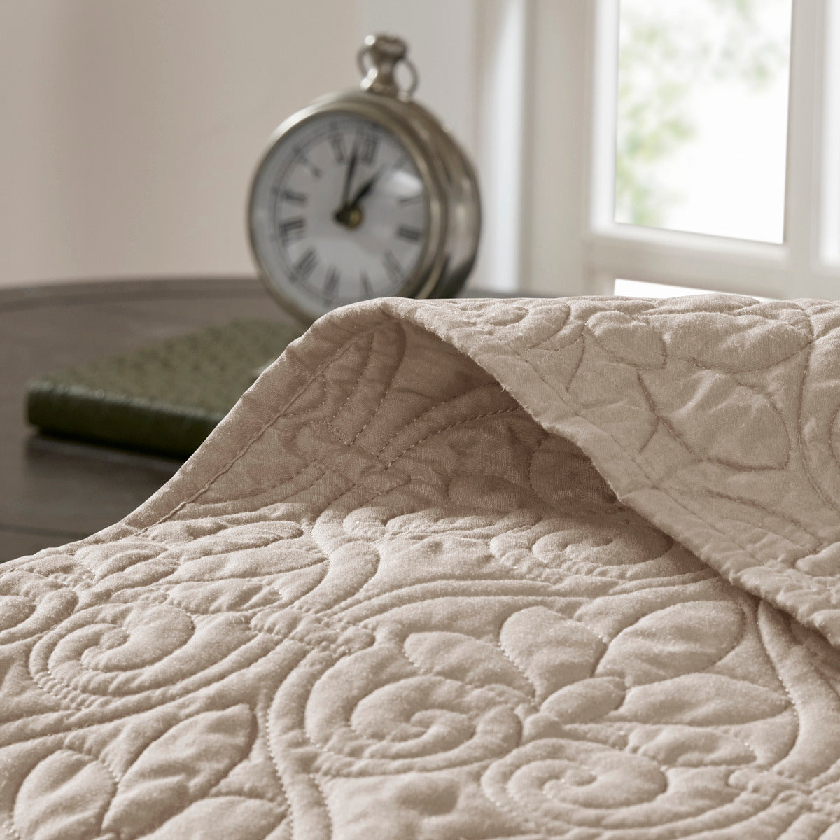 Khaki Cotton Reversible Bedspread Set Queen