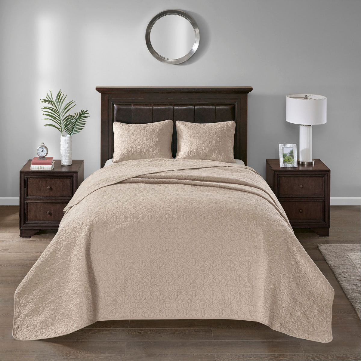 Khaki Cotton Reversible Bedspread Set Queen