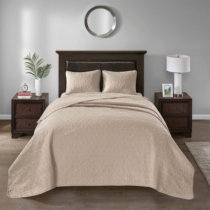Khaki Cotton Reversible Bedspread Set - Twin Size