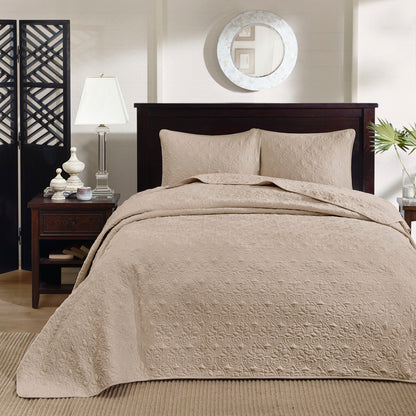 Khaki Cotton Reversible Bedspread Set - Twin Size