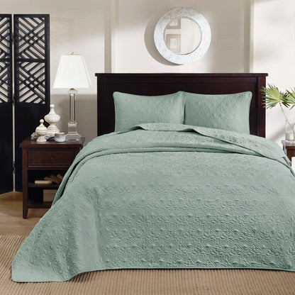 Seafoam Cotton Reversible Bedspread Set Queen Size