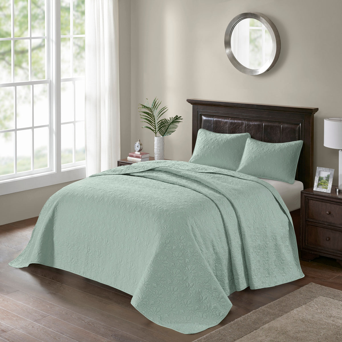 Seafoam Cotton Reversible Bedspread Set Queen Size