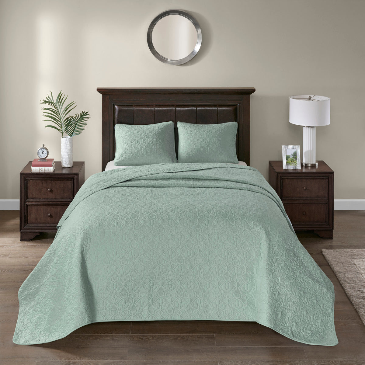 Seafoam Cotton King Bedspread Set - 3 Piece Reversible