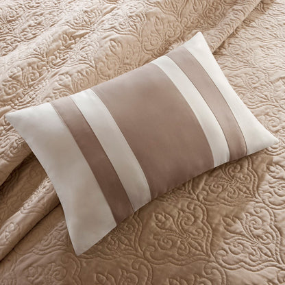 King Size Cotton Quilt Set Beige 7 Piece Reversible