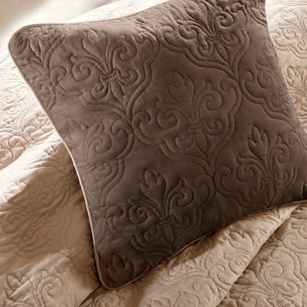 King Size Cotton Quilt Set Beige 7 Piece Reversible