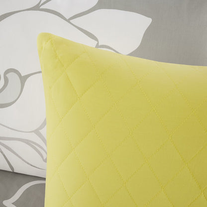 King Cotton Quilt Set Yellow Grey Floral Bedding