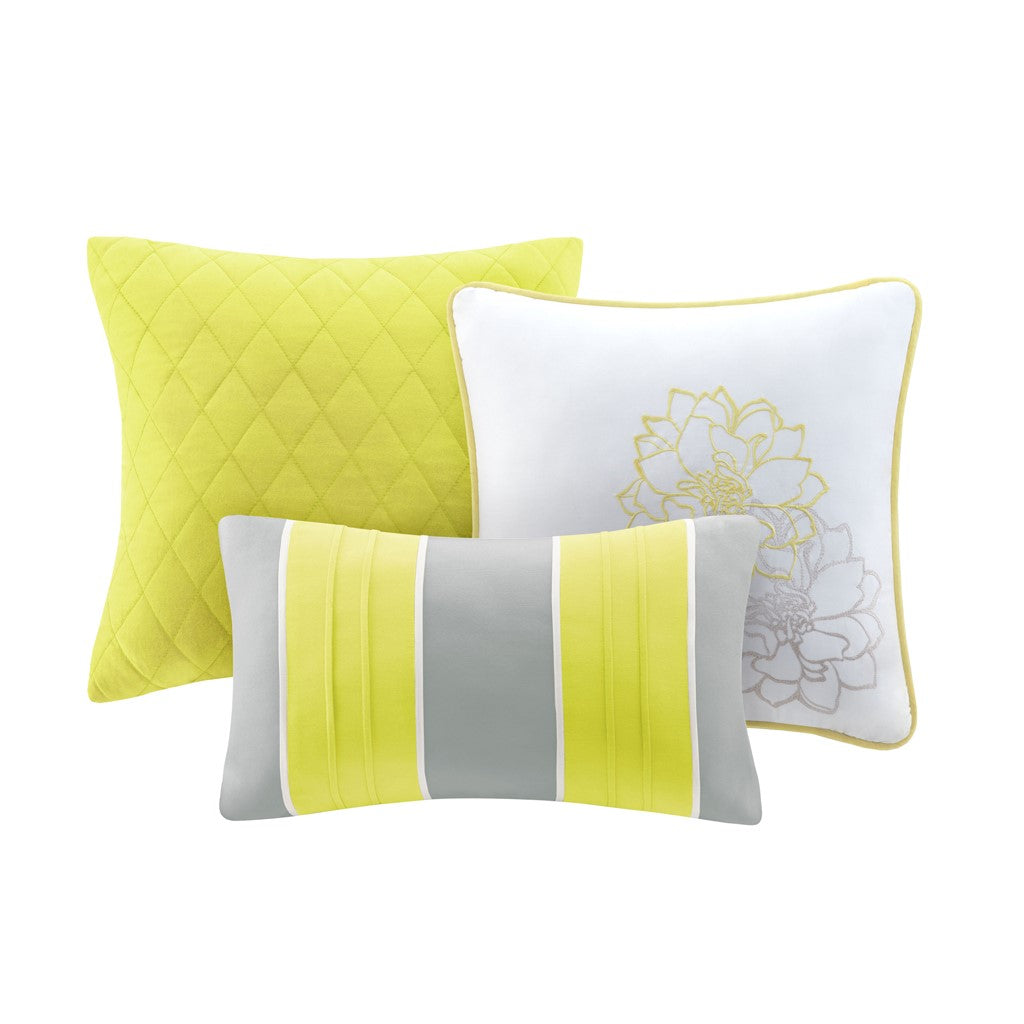 King Cotton Quilt Set Yellow Grey Floral Bedding