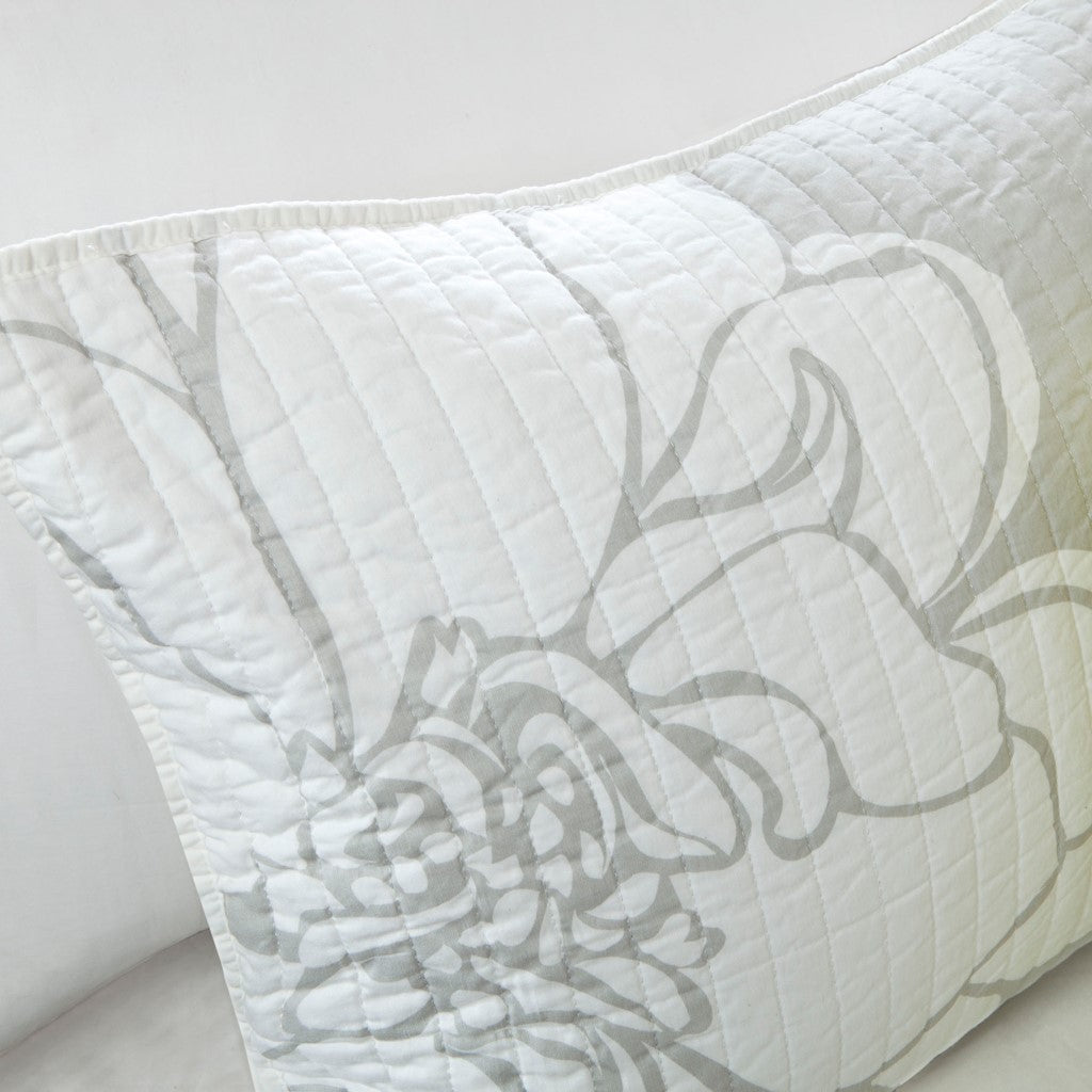 King Cotton Quilt Set Yellow Grey Floral Bedding