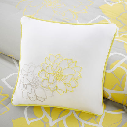 King Cotton Quilt Set Yellow Grey Floral Bedding