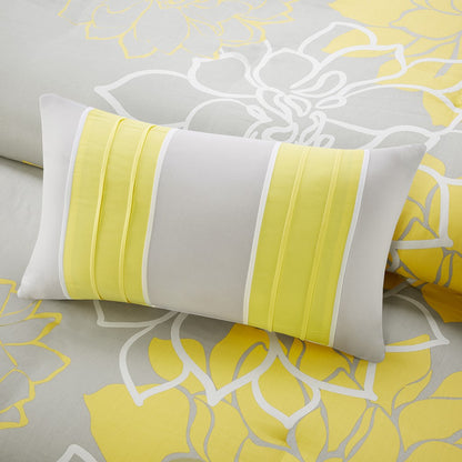 King Cotton Quilt Set Yellow Grey Floral Bedding
