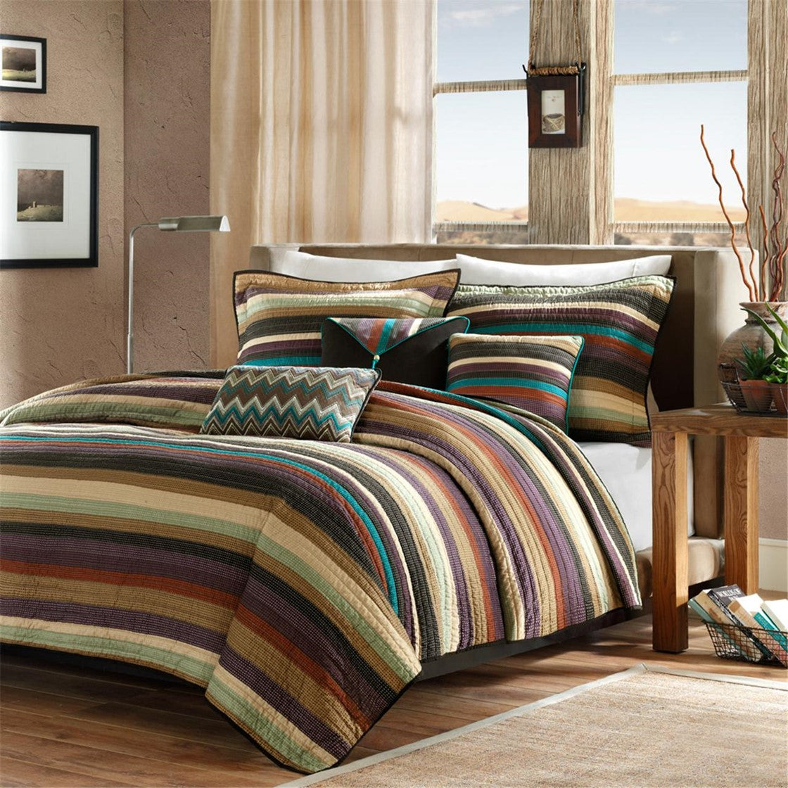Reversible Quilt Set with Throw Pillows Multi Full/Queen