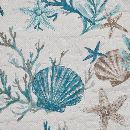 King Size Aqua Cotton Sateen Quilt Set