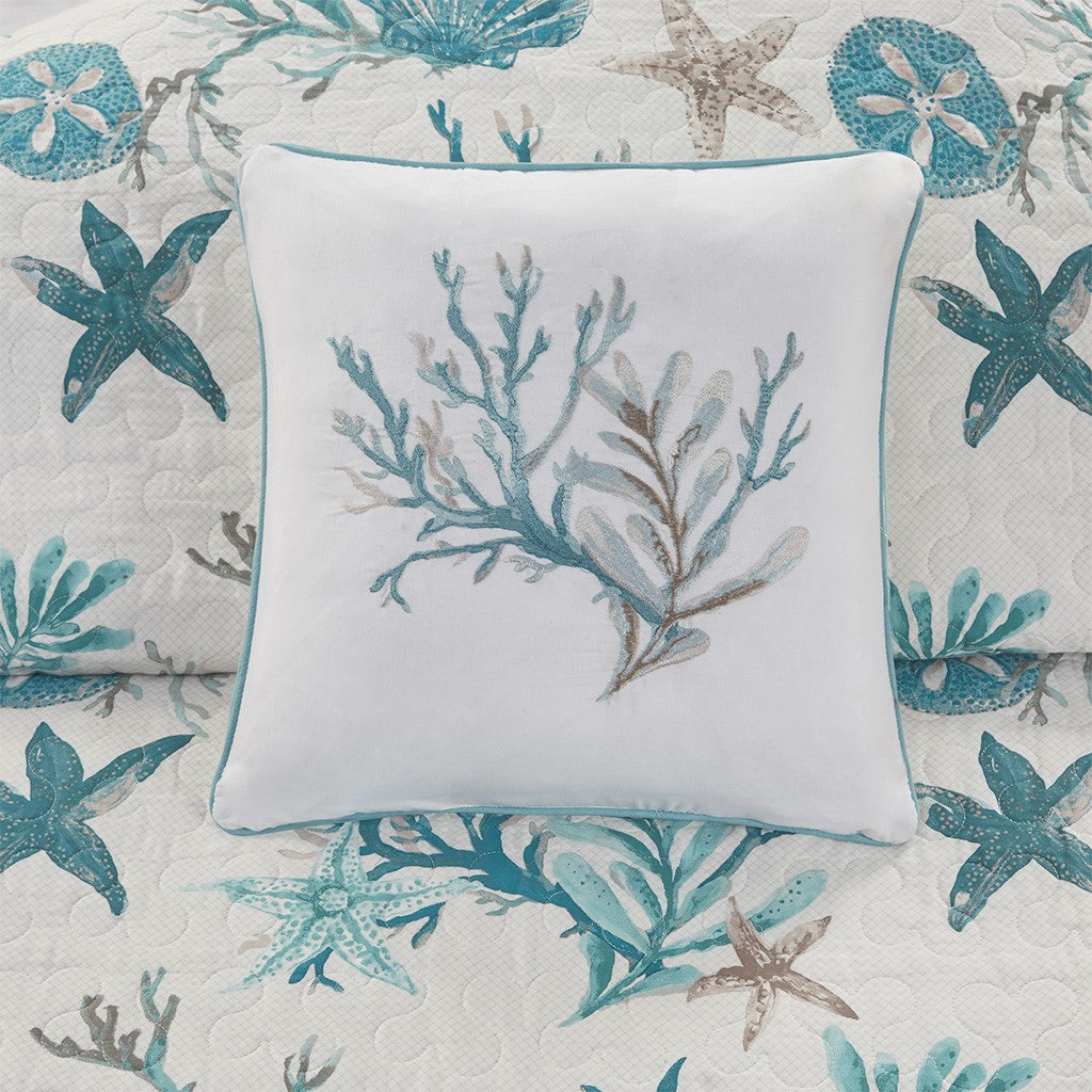 King Size Aqua Cotton Sateen Quilt Set
