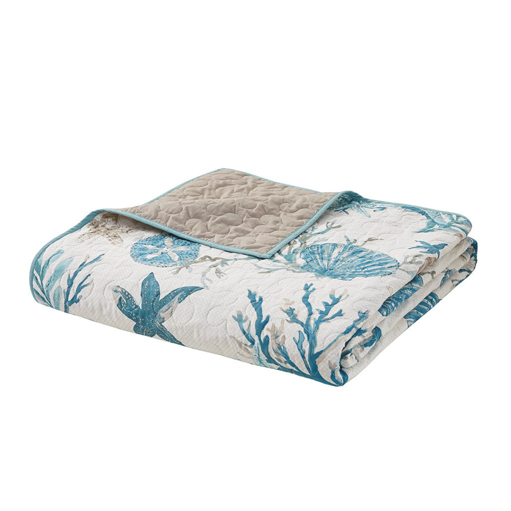 King Size Aqua Cotton Sateen Quilt Set