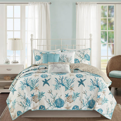 King Size Aqua Cotton Sateen Quilt Set
