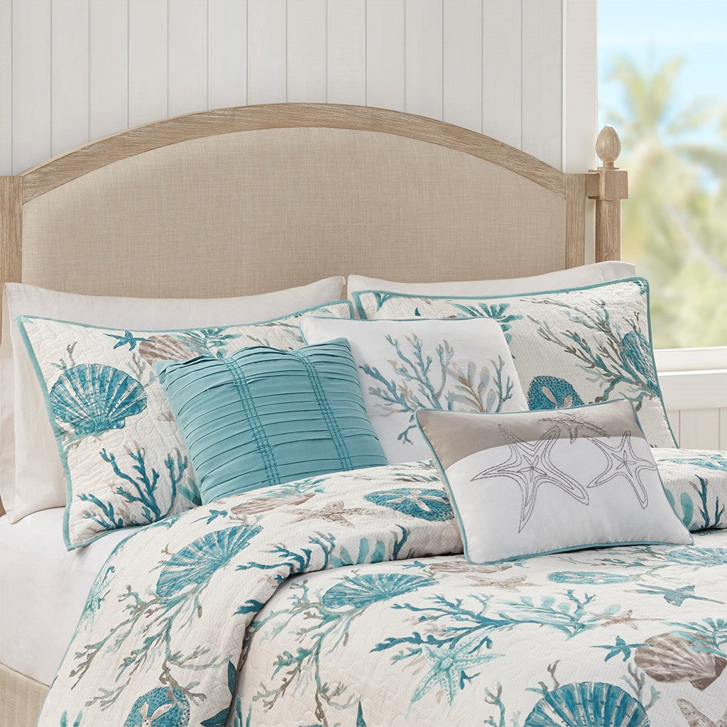 King Size Aqua Cotton Sateen Quilt Set
