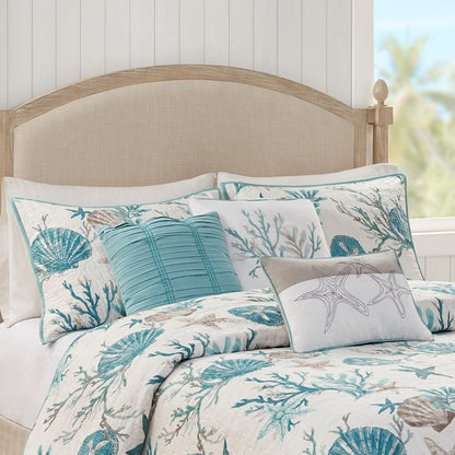 King Size Aqua Cotton Sateen Quilt Set