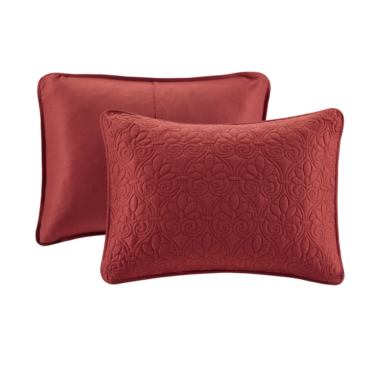 Red Cotton 3 Piece Reversible Bedding Set with Patterned Quilting