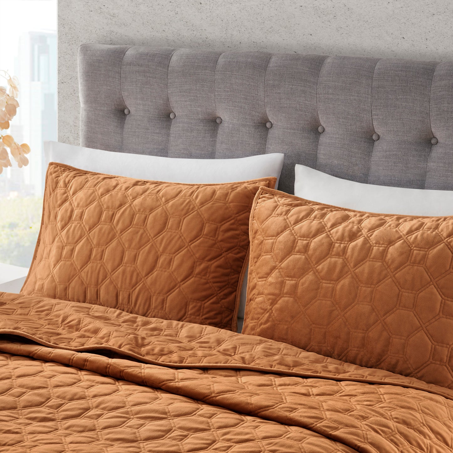 King Size Rust Velvet Quilt Set Cotton Bedding