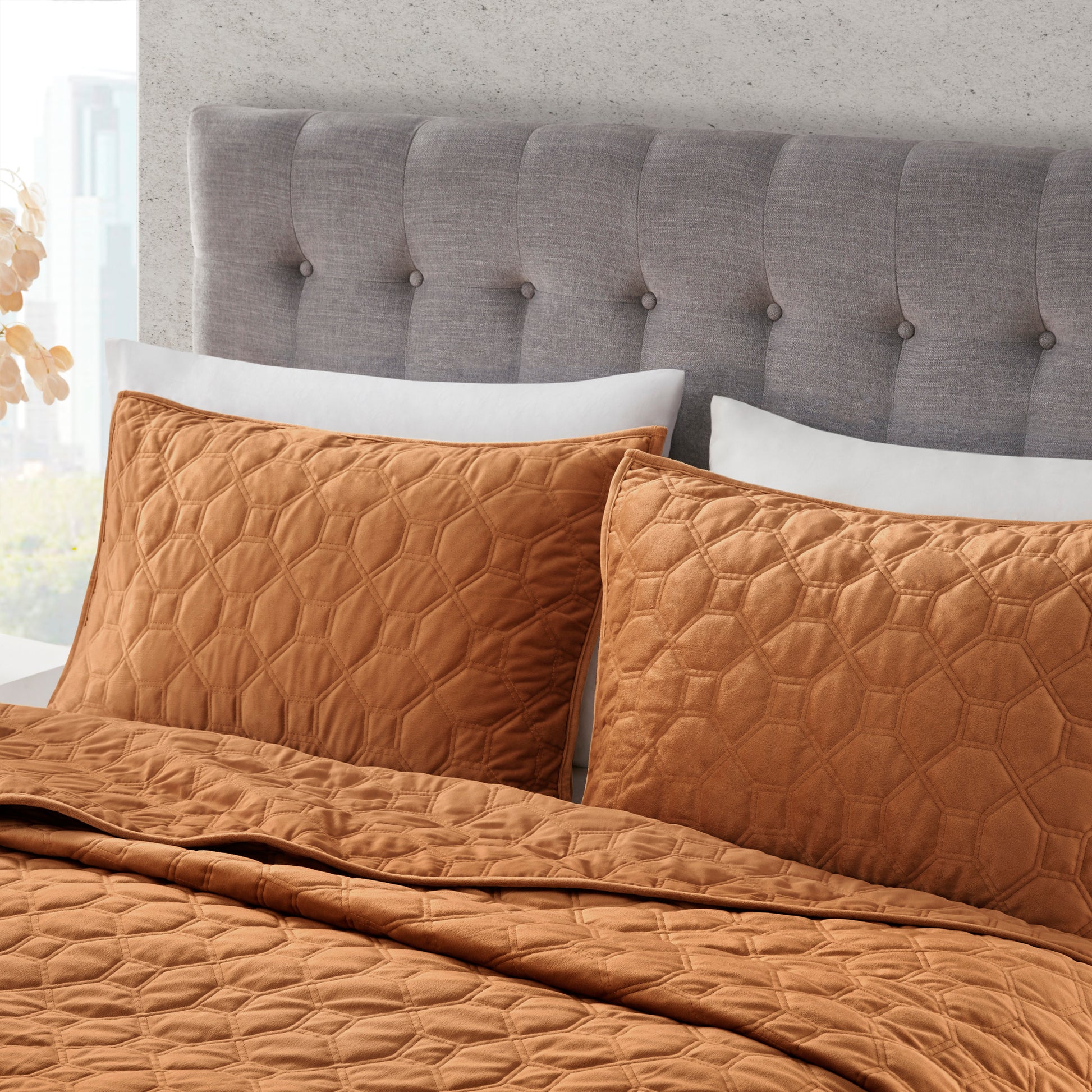 King Size Rust Velvet Quilt Set Cotton Bedding