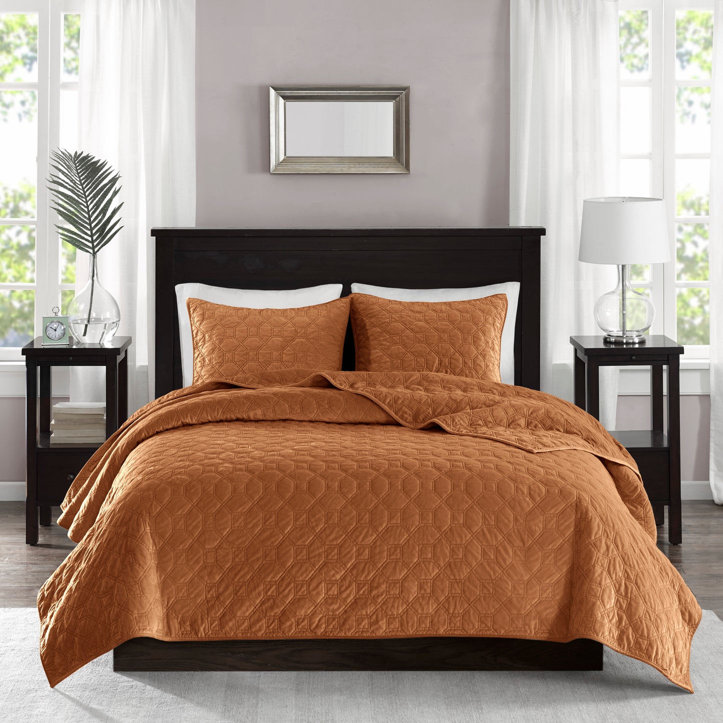 King Size Rust Velvet Quilt Set Cotton Bedding