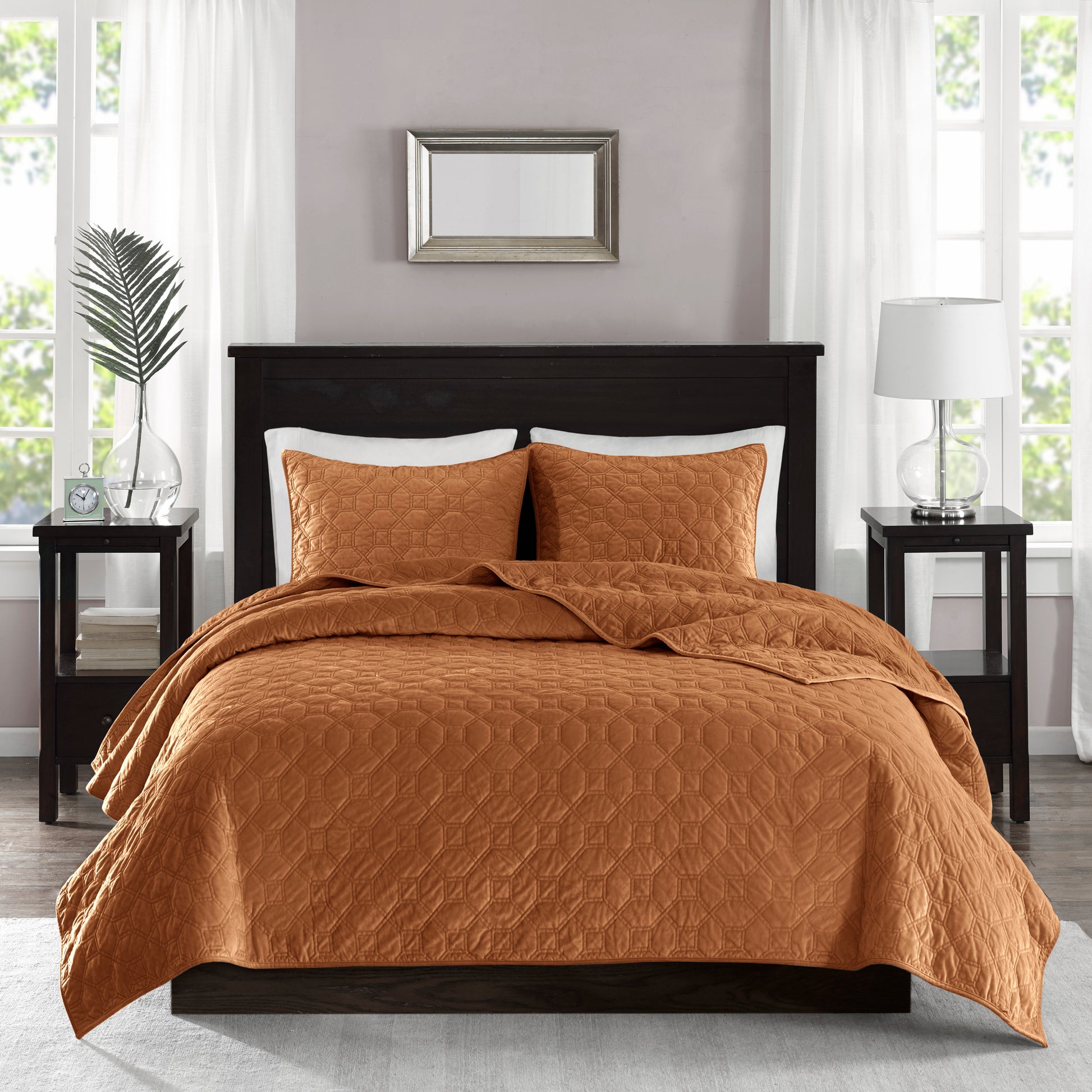 King Size Rust Velvet Quilt Set Cotton Bedding