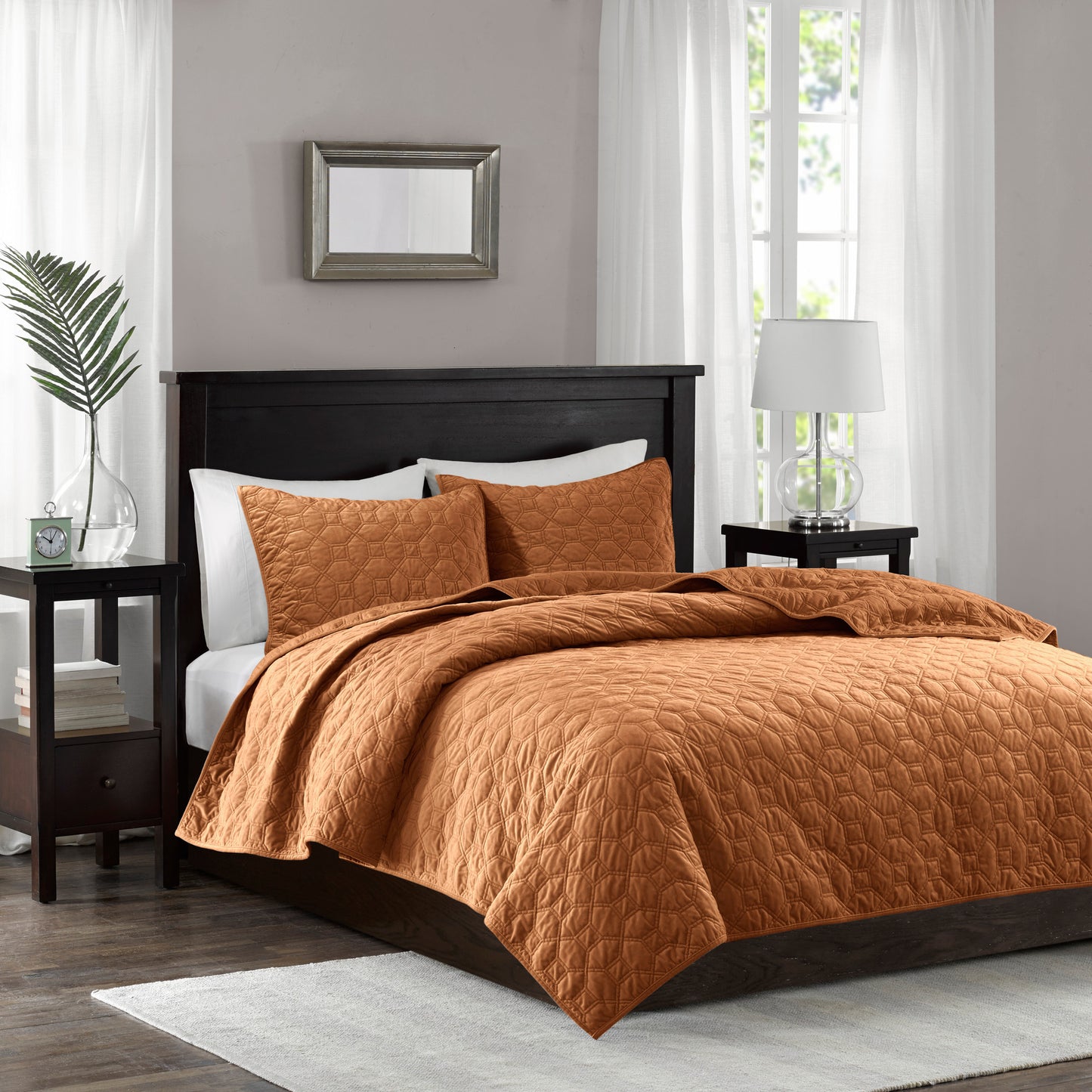 3 Piece Velvet Quilt Set Rust King/Cal King