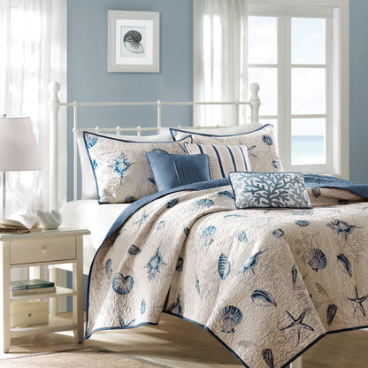 Brushed   Quilt Set with Throw Pillows Blue King