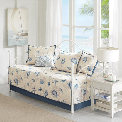 6 Piece Reversible Printed Microfiber Daybed Cover Set Blue Daybed