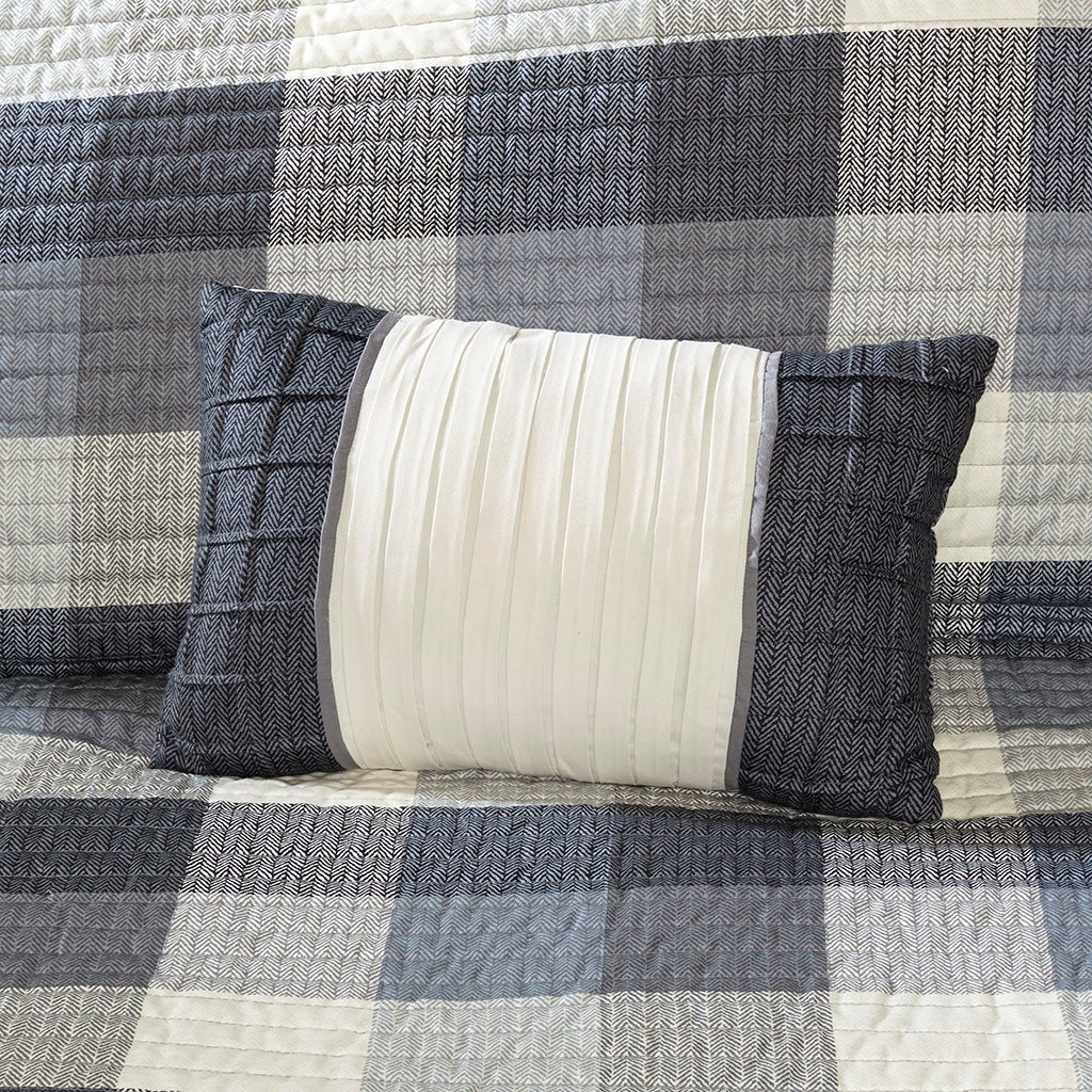 Grey King/Cal King 6 Piece Buffalo Plaid Quilt Set