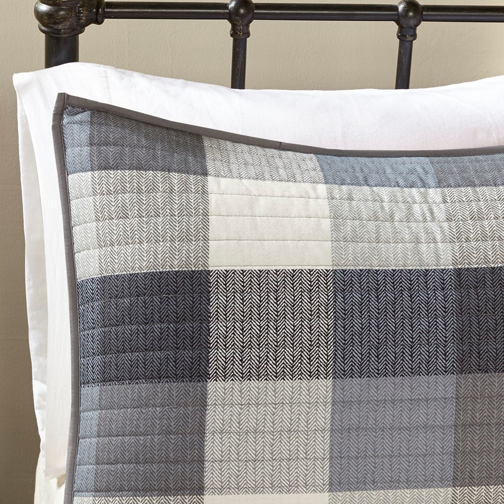 Grey King/Cal King 6 Piece Buffalo Plaid Quilt Set