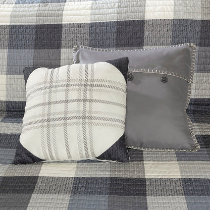 Grey King/Cal King 6 Piece Buffalo Plaid Quilt Set