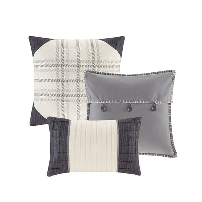 Grey King/Cal King 6 Piece Buffalo Plaid Quilt Set
