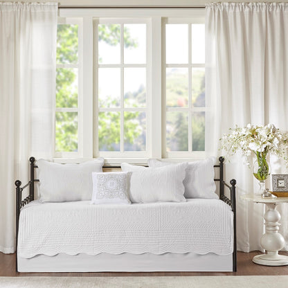 Twin Size White Polyester Daybed Cover Set 6 Piece