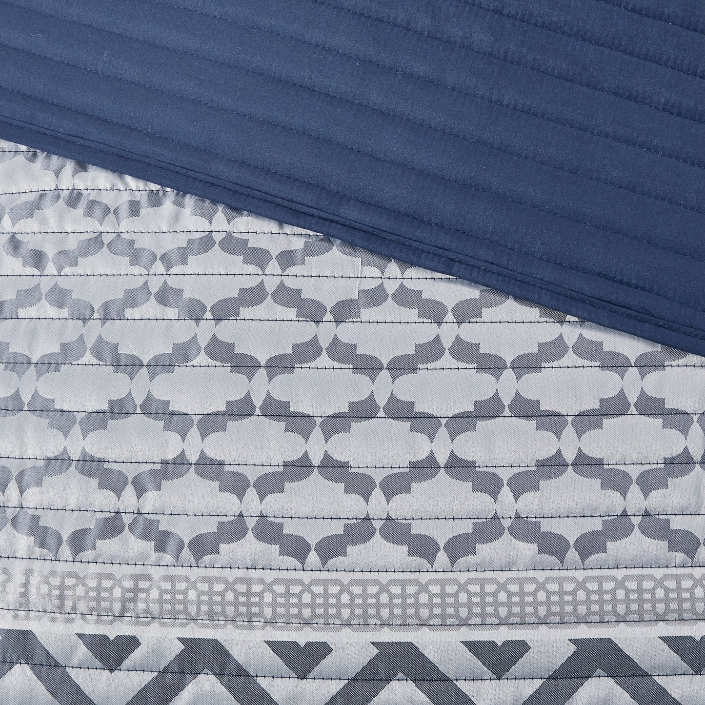Navy Jacquard Quilt Set - Full/Queen Bedding Luxury Comfort