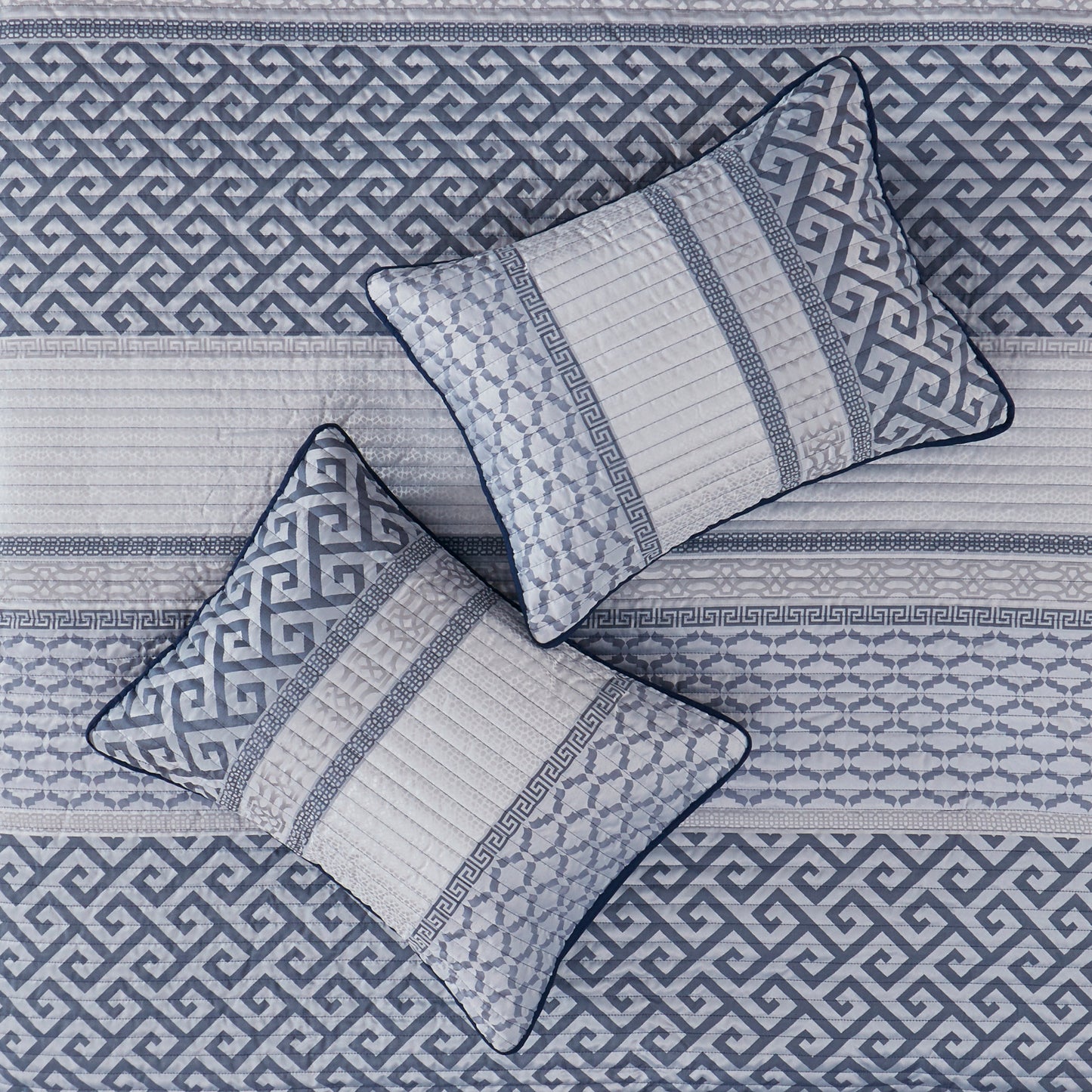 Navy Jacquard Quilt Set - Full/Queen Bedding Luxury Comfort