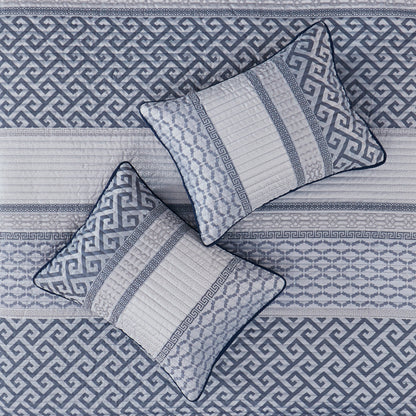 Navy Jacquard Quilt Set - Full/Queen Bedding Luxury Comfort