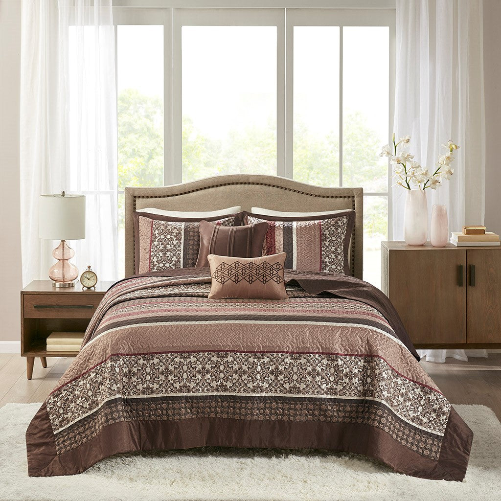King Red Cotton Quilt Set 5 Piece Bedding