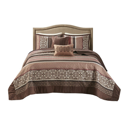 King Red Cotton Quilt Set 5 Piece Bedding
