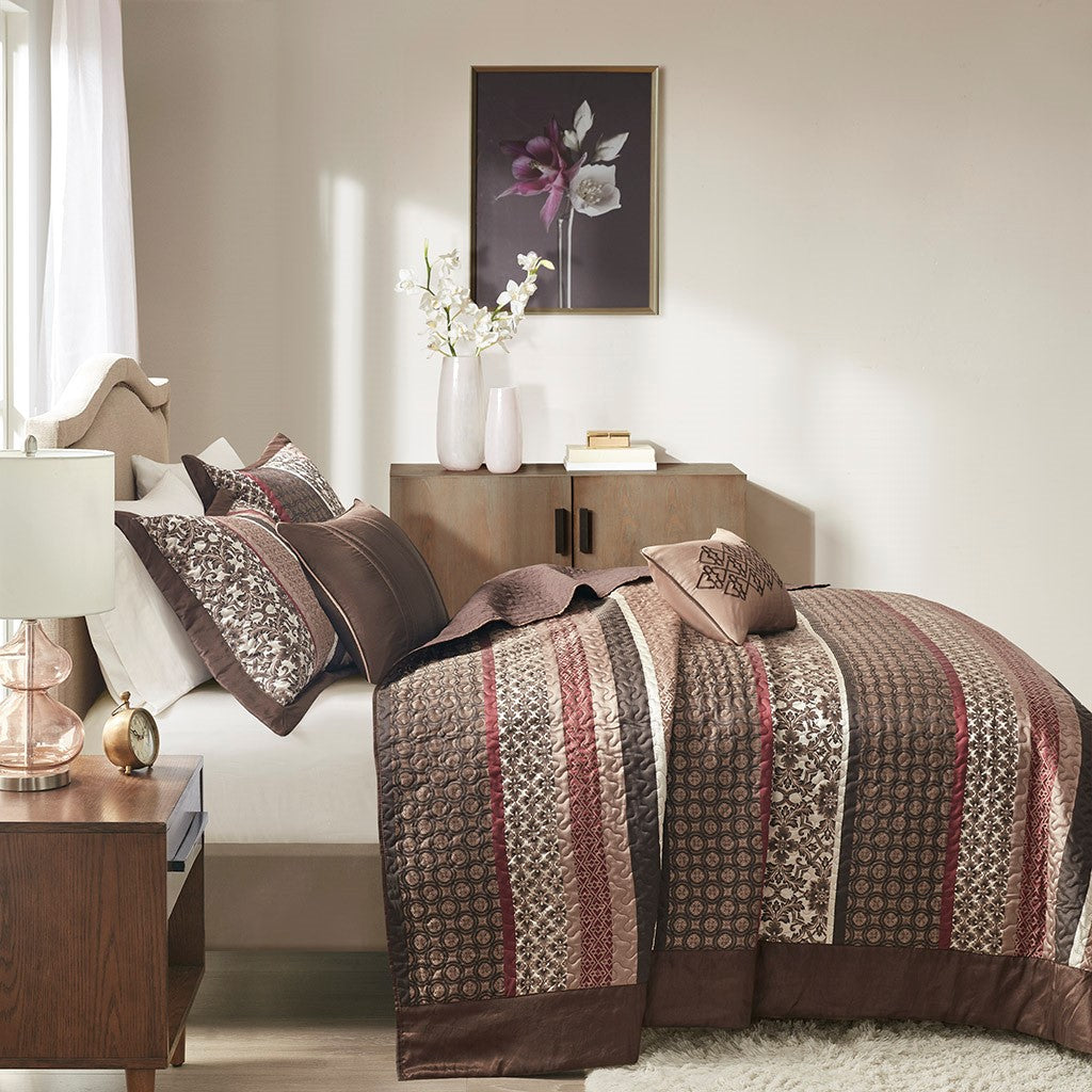 King Red Cotton Quilt Set 5 Piece Bedding