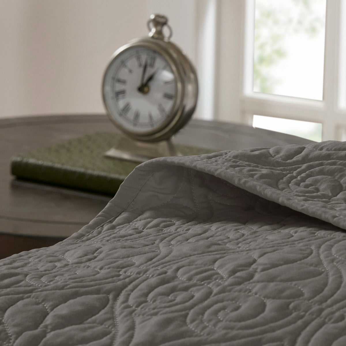 Reversible Cotton Bedspread Set Dark Grey for Twin Beds