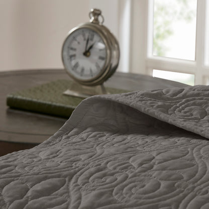 Reversible Cotton Bedspread Set Dark Grey for Twin Beds