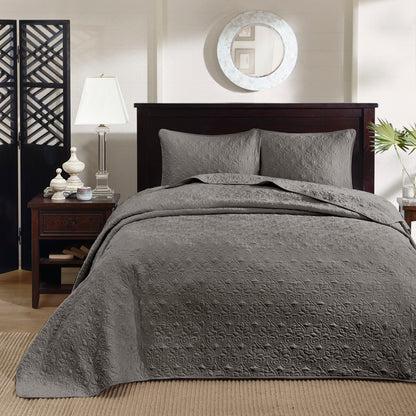 Reversible Cotton Bedspread Set Dark Grey for Twin Beds