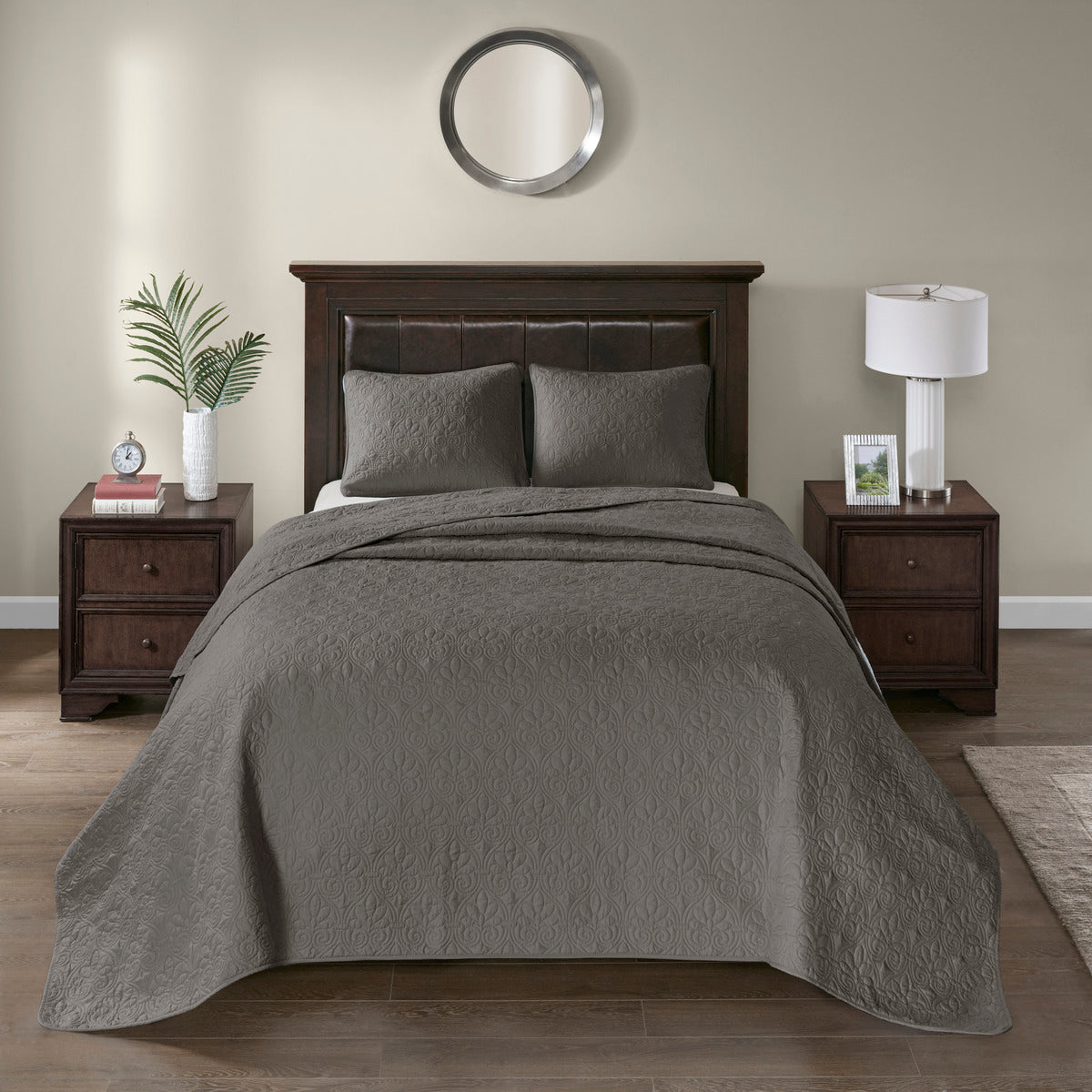 Reversible Cotton Bedspread Set Dark Grey for Twin Beds