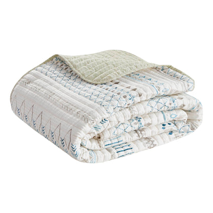 Full/Queen Seersucker Quilt Set - Taupe & Blue Comfort