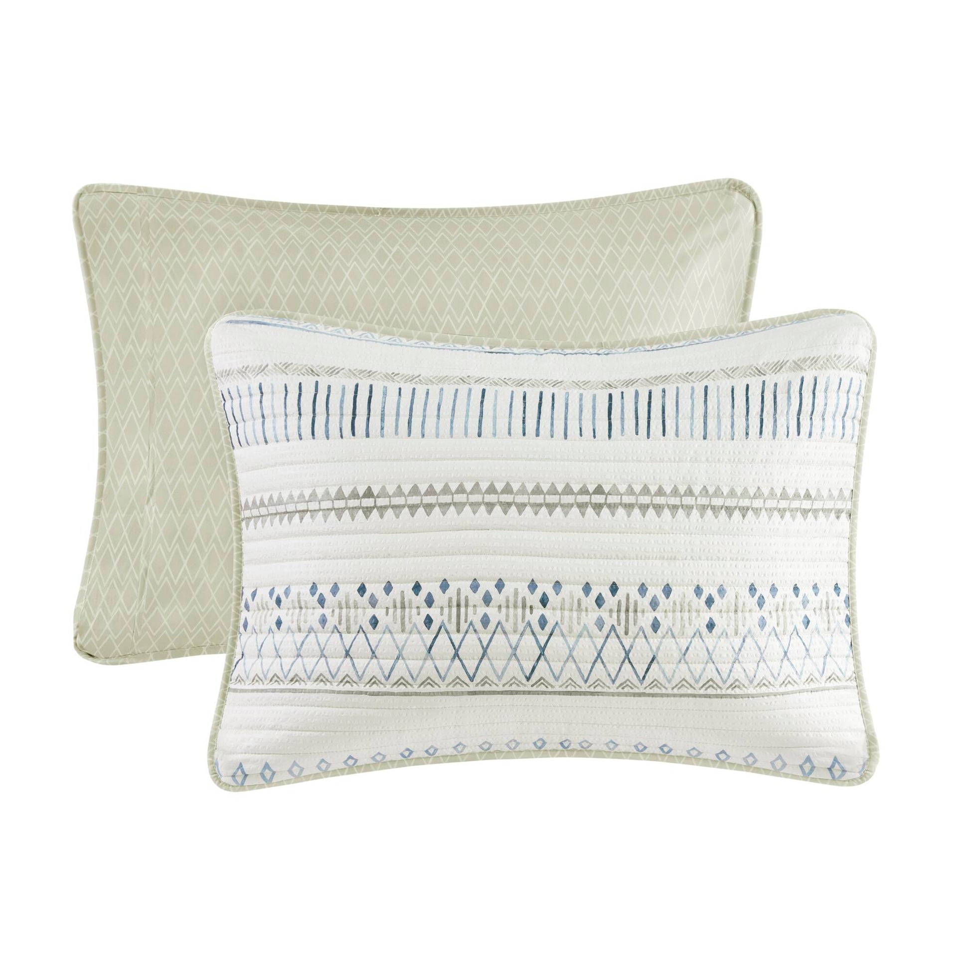 Full/Queen Seersucker Quilt Set - Taupe & Blue Comfort