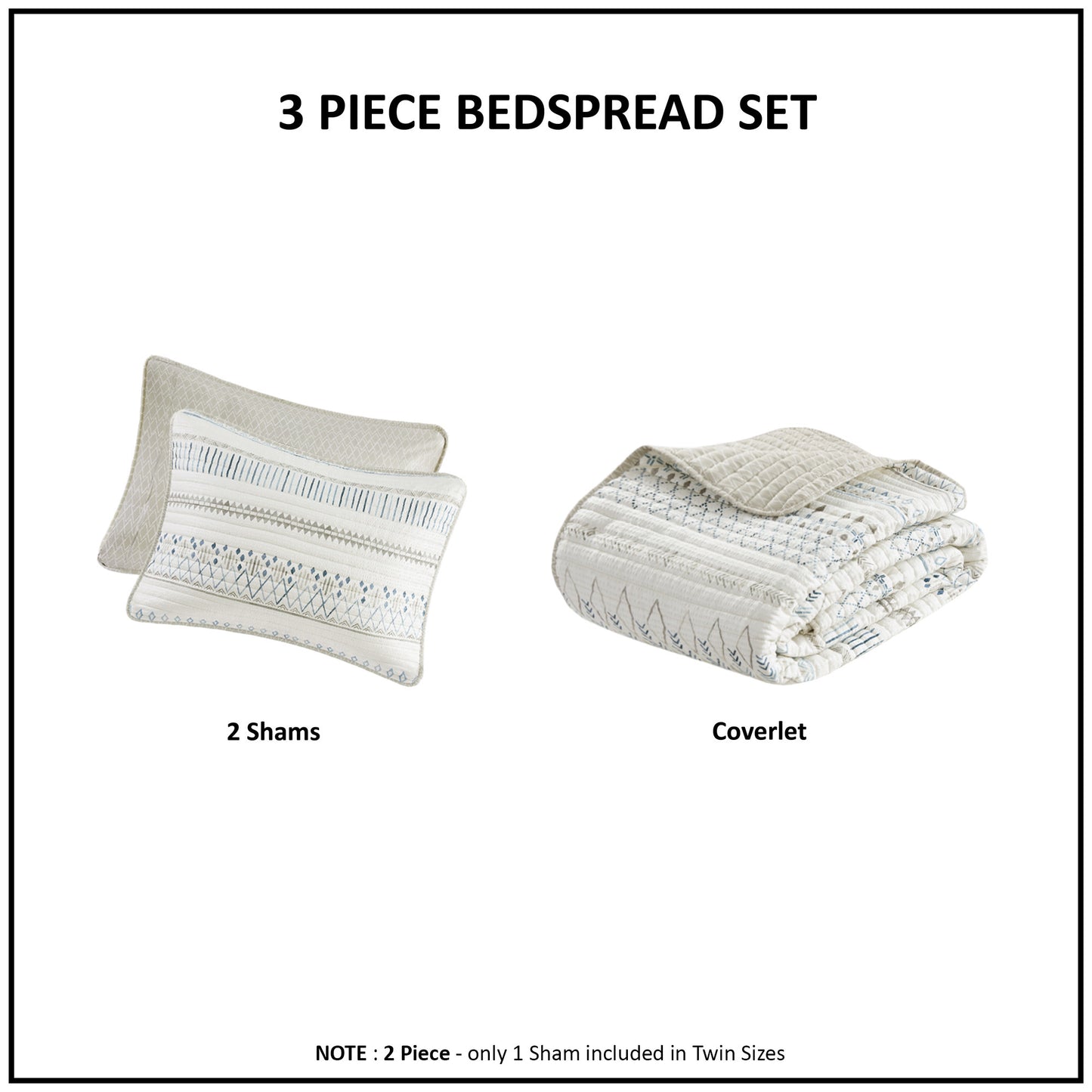 Full/Queen Seersucker Quilt Set - Taupe & Blue Comfort