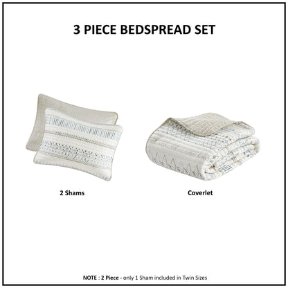 Full/Queen Seersucker Quilt Set - Taupe & Blue Comfort