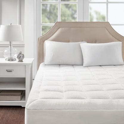 Queen Overfilled Polyester Mattress Pad - White